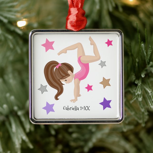 Adorno Metálico Navidades de gimnasia Chica Brown Haired (Árbol)