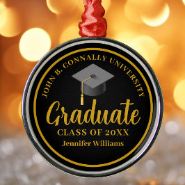 Adorno Metálico Navidades de Gold Black Graduation Personalized 20