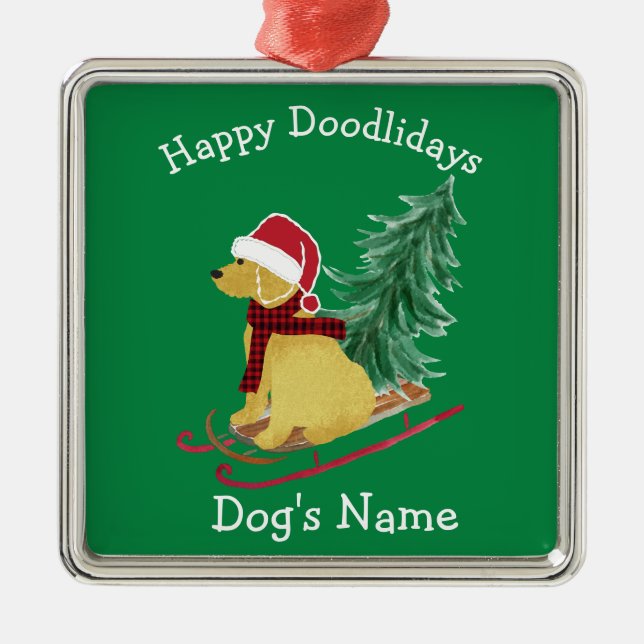 Adorno Metálico Navidades de Goldendoodle personalizados atacados (Frente)