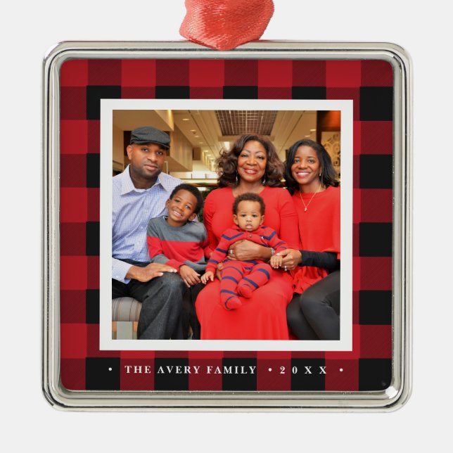Adorno Metálico Navidades de Happy Holidays Photo Plaid (Frente)