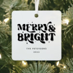 Adorno Metálico Navidades de Merry & Bright Retro<br><div class="desc">Tipografía Festiva Merry & Bright Retro,  Ornamento de Navidad.</div>