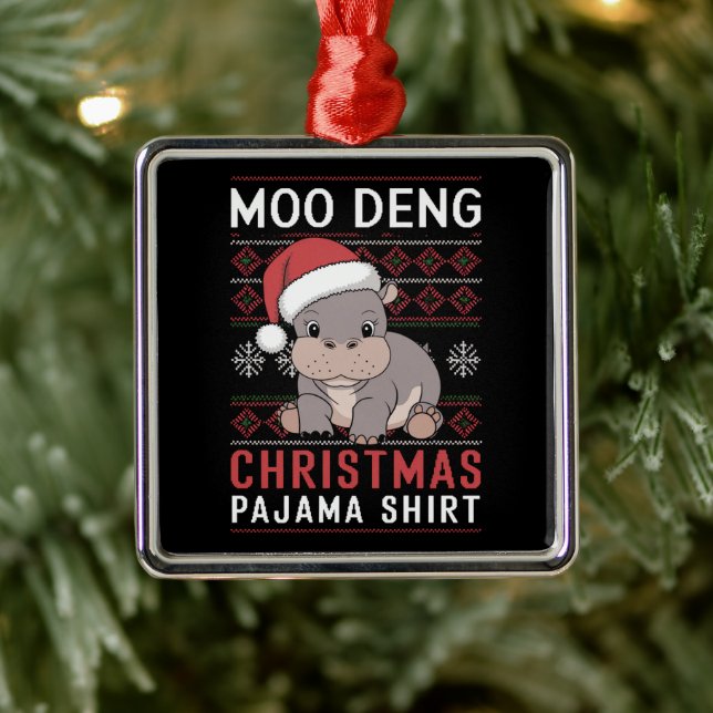 Adorno Metálico Navidades de Moo Deng Familia Pajama (Árbol)