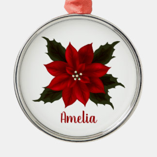 Adorno Metálico Navidades de noinsettia roja personalizados