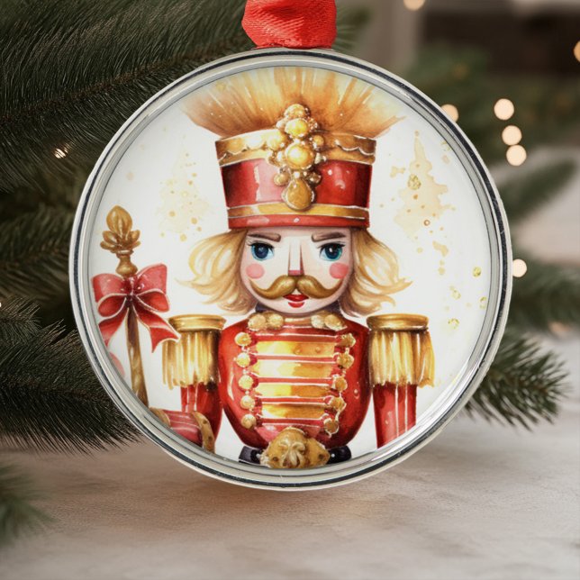 Adorno Metálico Navidades de Nutcracker de Red Gold Festix (Red Gold Festive Nutcracker Christmas Metal Ornament)