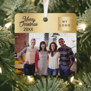 Adorno Metálico Navidades de oro con logotipo de negocios