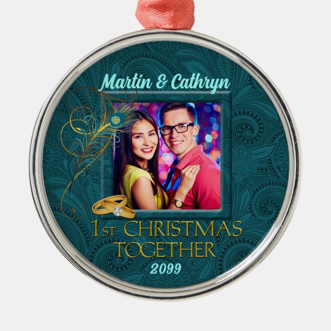 Adorno Metálico Navidades de Peacock de primero Verde azulados con (Frente)