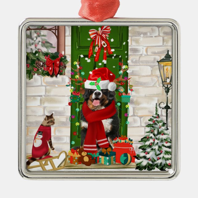 Adorno Metálico Navidades de Perro de Montaña de Bernese (Frente)