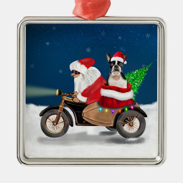 Adorno Metálico Navidades de Perro Terrier de Boston Santa Claus (Frente)