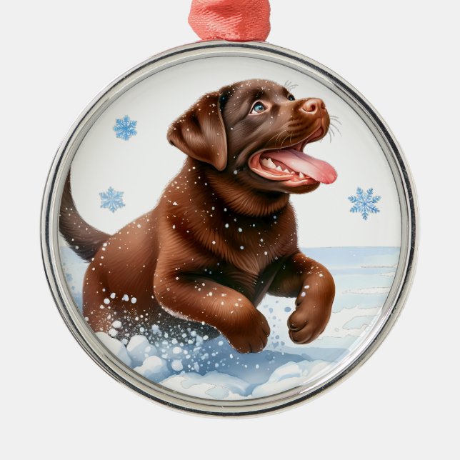 Adorno Metálico Navidades de perros labradores de chocolate juguet (Frente)