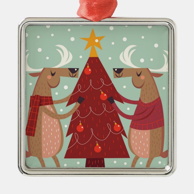 Adorno Metálico Navidades de renos de época (Frente)
