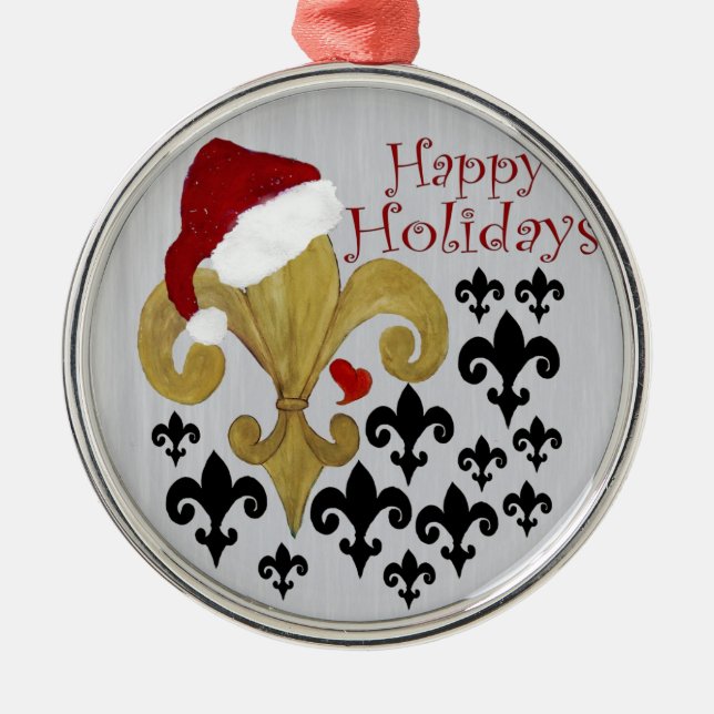 Adorno Metálico Navidades de Santa Fleur de lis negros y dorados (Frente)