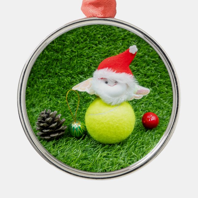 Adorno Metálico Navidades de tenis con Santa Claus y pelota de ten (Frente)