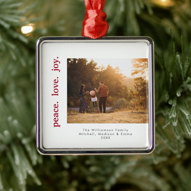 Adorno Metálico Navidades de vacaciones de Peace Love Joy Foto fam (Árbol)