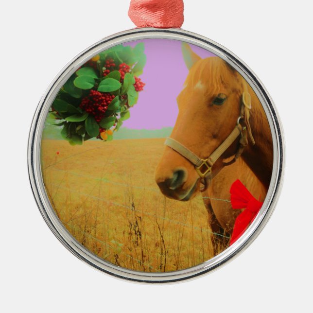 Adorno Metálico Navidades del cielo rosa retro Caballo (Frente)