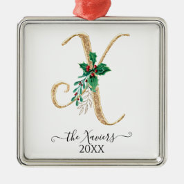 Adorno Metálico Navidades del Monograma Dorado X Purpurinas Holly 