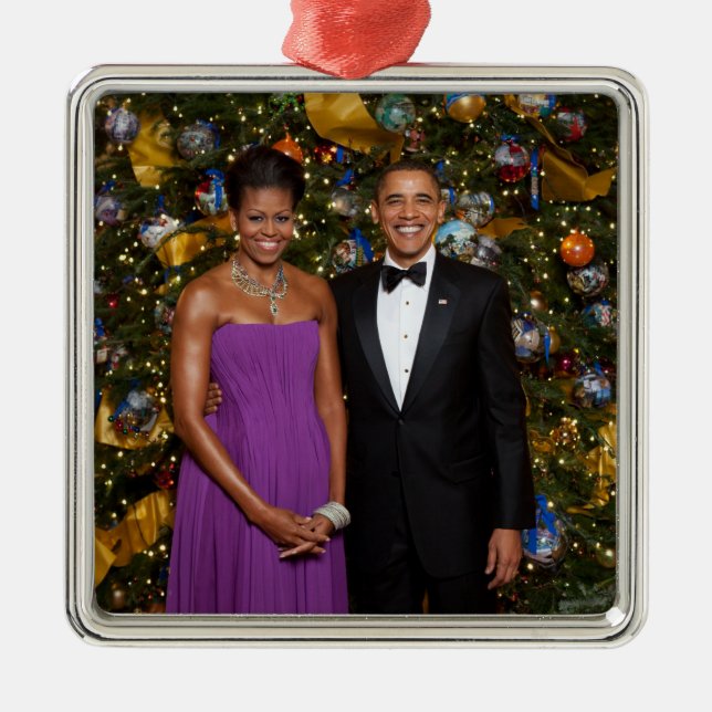 Adorno Metálico Navidades del presidente Barack Obama y Michelle (Frente)