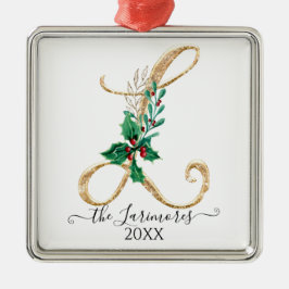 Adorno Metálico Navidades del Purpurina Holly Greenery Monogram L 