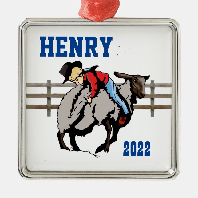 Adorno Metálico Navidades del Rodeo Occidental de Cowboy Kid Mutto (Frente)