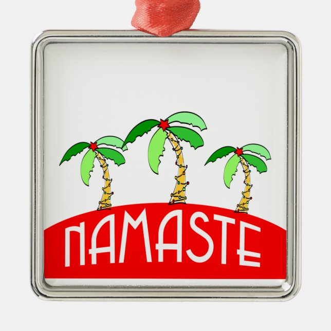 Adorno Metálico Navidades del Yoga Namaste de Palmeras Tropicales (Frente)
