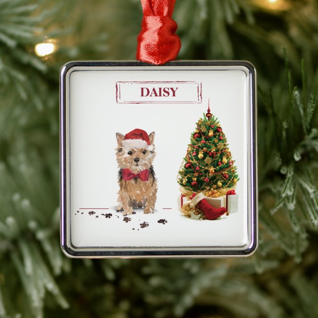 Adorno Metálico Navidades divertidos de Norfolk Terrier con árbol (Árbol)