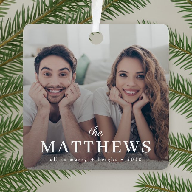 Adorno Metálico Navidades elegantes | Foto Mínima De Pareja De Div (Modern custom couple photo ornament by Guava, perfect for couples, families and festive gifts)