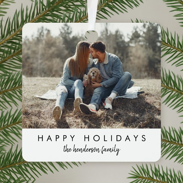 Adorno Metálico Navidades elegantes | Foto moderna de moda minimal (Stylish modern metal photo ornament by Guava, perfect for couples, families, and festive gifting)