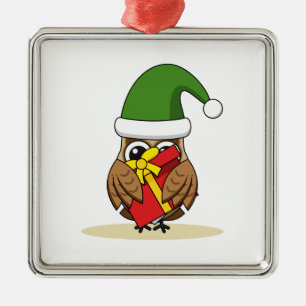 Adorno Metálico Navidades Elf Owl con presente