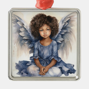 Adorno Metálico Navidades etéreos Ángel Negro en elegancia azul