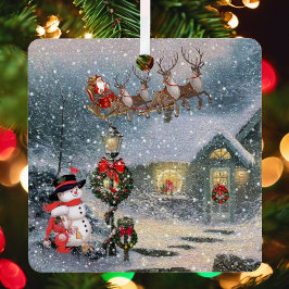 Adorno Metálico Navidades Eve Winter Nieve Santa Sleigh Año
