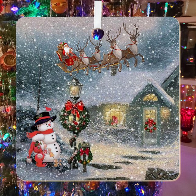 Adorno Metálico Navidades Eve Winter Nieve Santa Sleigh Año (Subido por el creador)