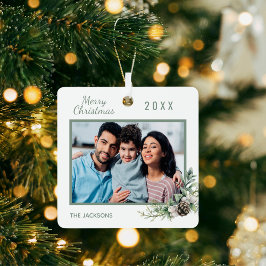 Adorno Metálico Navidades familia foto cono blanco pino