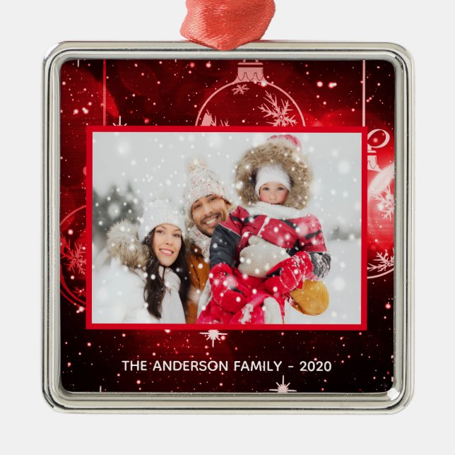Adorno Metálico Navidades familia foto estrellas rojas baubles (Frente)