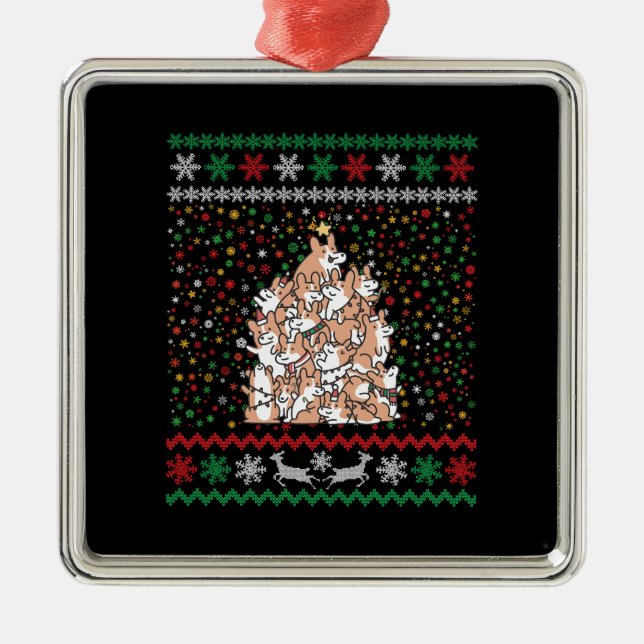 Adorno Metálico Navidades feos del árbol de Navidad Corgi (Frente)