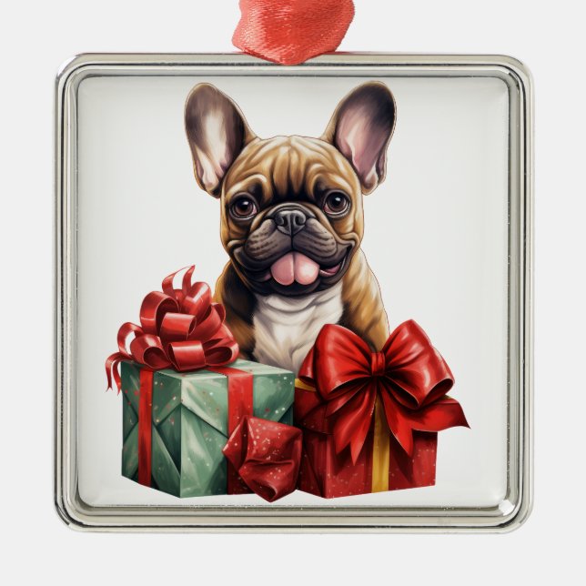 ADORNO METÁLICO NAVIDADES FESTIVOS ADORABLES BULLDOG FRANCÉS PUPPY (Frente)