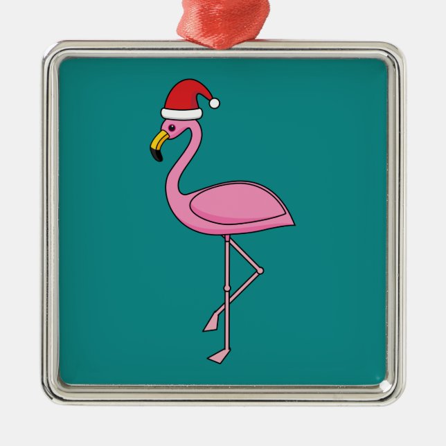 Adorno Metálico Navidades Flamingo con Santa Hat (Frente)