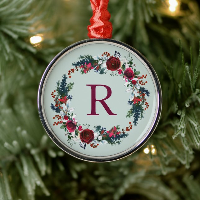 Adorno Metálico Navidades florales de vacaciones Monograma (Árbol)