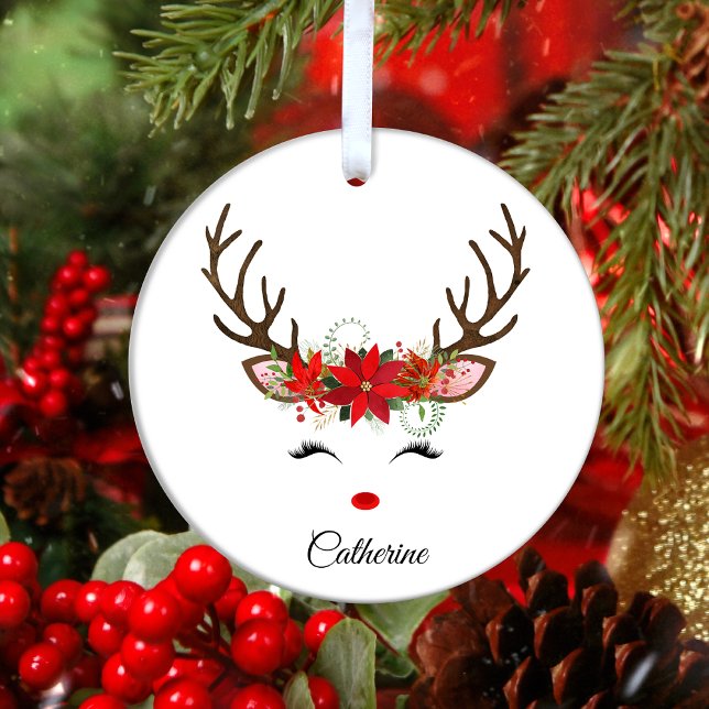 Adorno Metálico Navidades florales nombre personalizado reno (Subido por el creador)