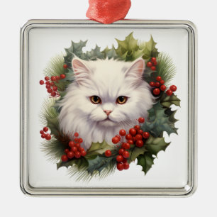 Adorno Metálico Navidades FLUFFY WATERCOLOR HOLIDAY PERSIAN CAT