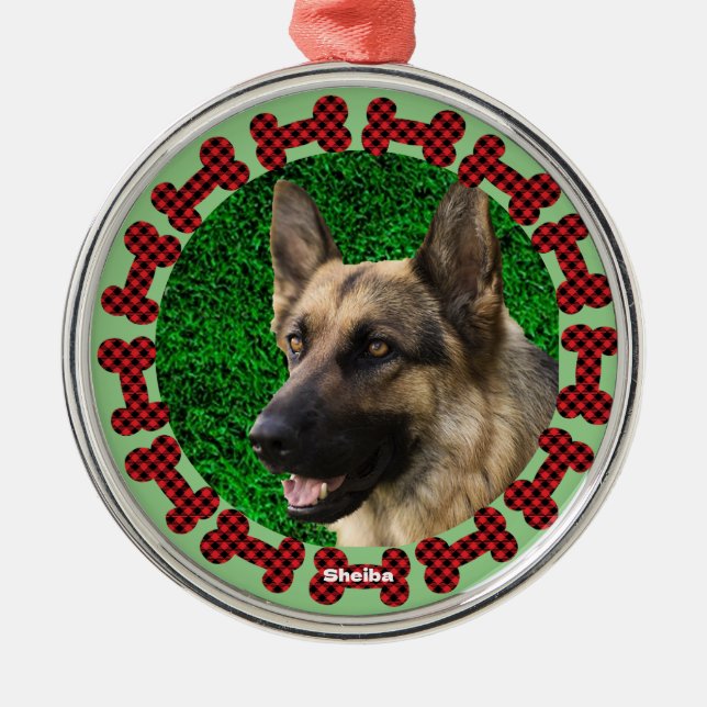 Adorno Metálico Navidades fotográficos de perros con marco óseo de (Frente)