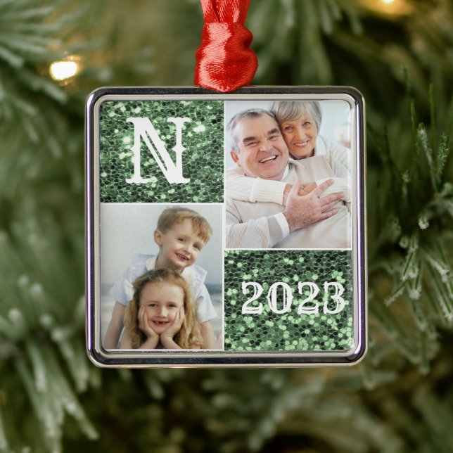 Adorno Metálico Navidades fotográficos Monograma Silver Purpurina  (Árbol)