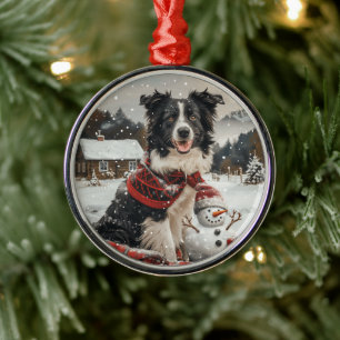 Adorno Metálico Navidades Fronteriza Perro de Collie Snowman