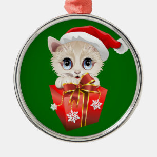 Adorno Metálico Navidades gatitos Santa con regalo
