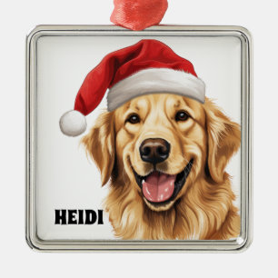 ADORNO METÁLICO NAVIDADES GOLDEN RETRIEVER PERRO CON SANTA HAT