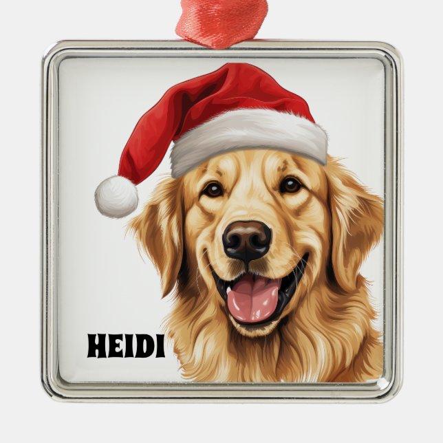 ADORNO METÁLICO NAVIDADES GOLDEN RETRIEVER PERRO CON SANTA HAT (Frente)