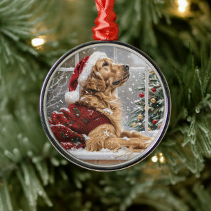 Adorno Metálico Navidades Golden Retriever Santa Dog