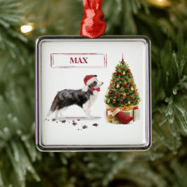 Adorno Metálico Navidades graciosos de Border Collie con árbol