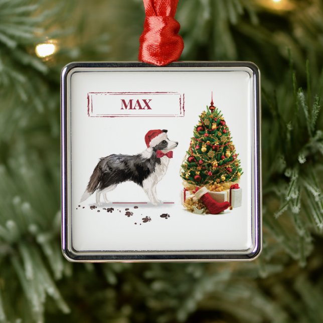 Adorno Metálico Navidades graciosos de Border Collie con árbol (Árbol)