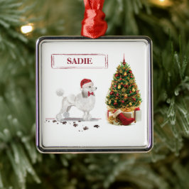 Adorno Metálico Navidades graciosos de White Poodle con árbol