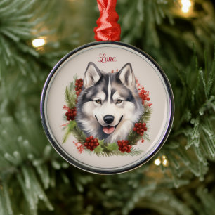 Adorno Metálico Navidades Husky Mascota Raza de Perro en Memoria