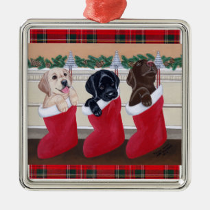 Adorno Metálico Navidades Labrador Puppies Tartán